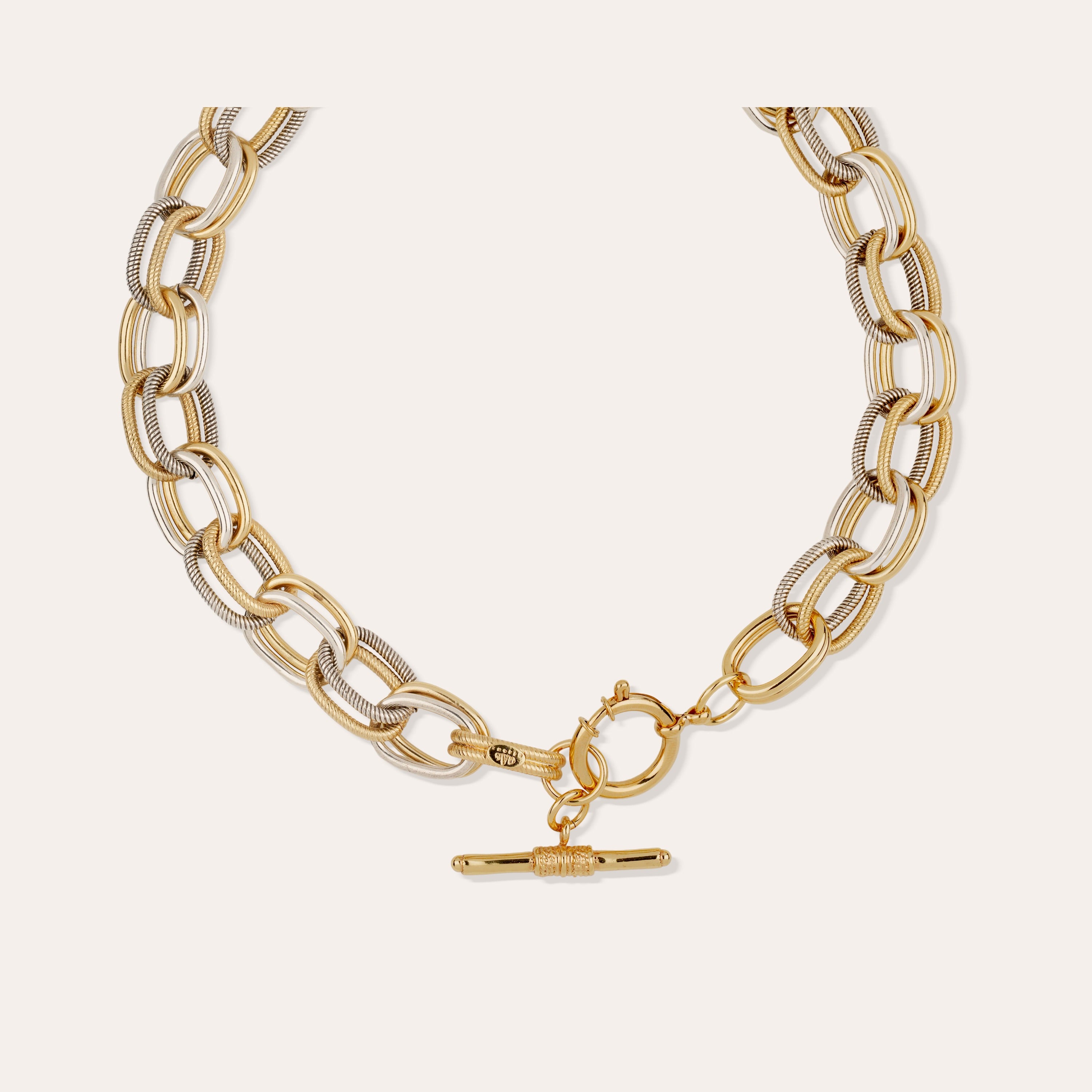 gas-bijoux-collier-bell-bicolore-anneaux-lisses-et-stri-s-fermoir-barrette-37-cm image 5