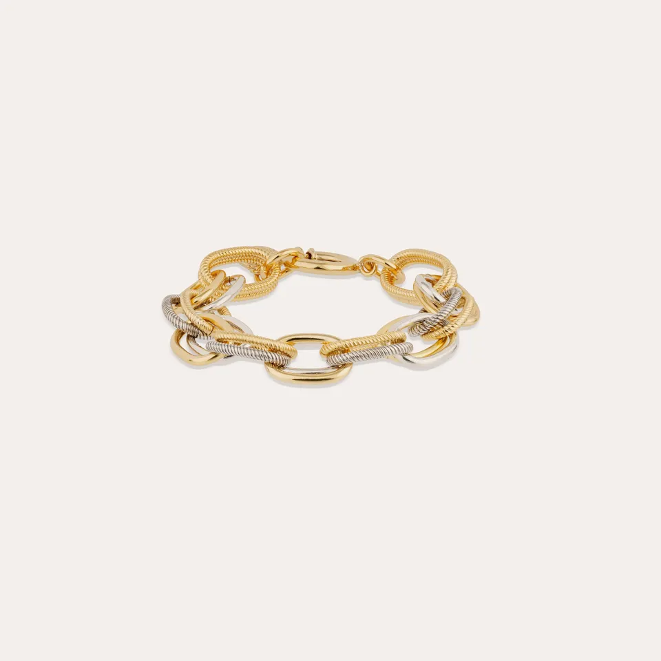 gas-bijoux-bracelet-bell-bicolore-anneaux-lisses-et-stri-s-assembl-s-main image 1