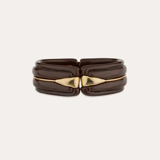 gas-bijoux-bracelet-cume-manchette-ac-tate-marron-sculpt-main-dor-or-fin image 1