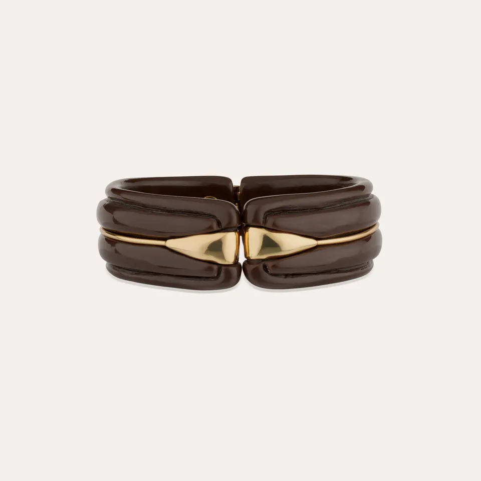 gas-bijoux-bracelet-cume-manchette-ac-tate-marron-sculpt-main-dor-or-fin image 1