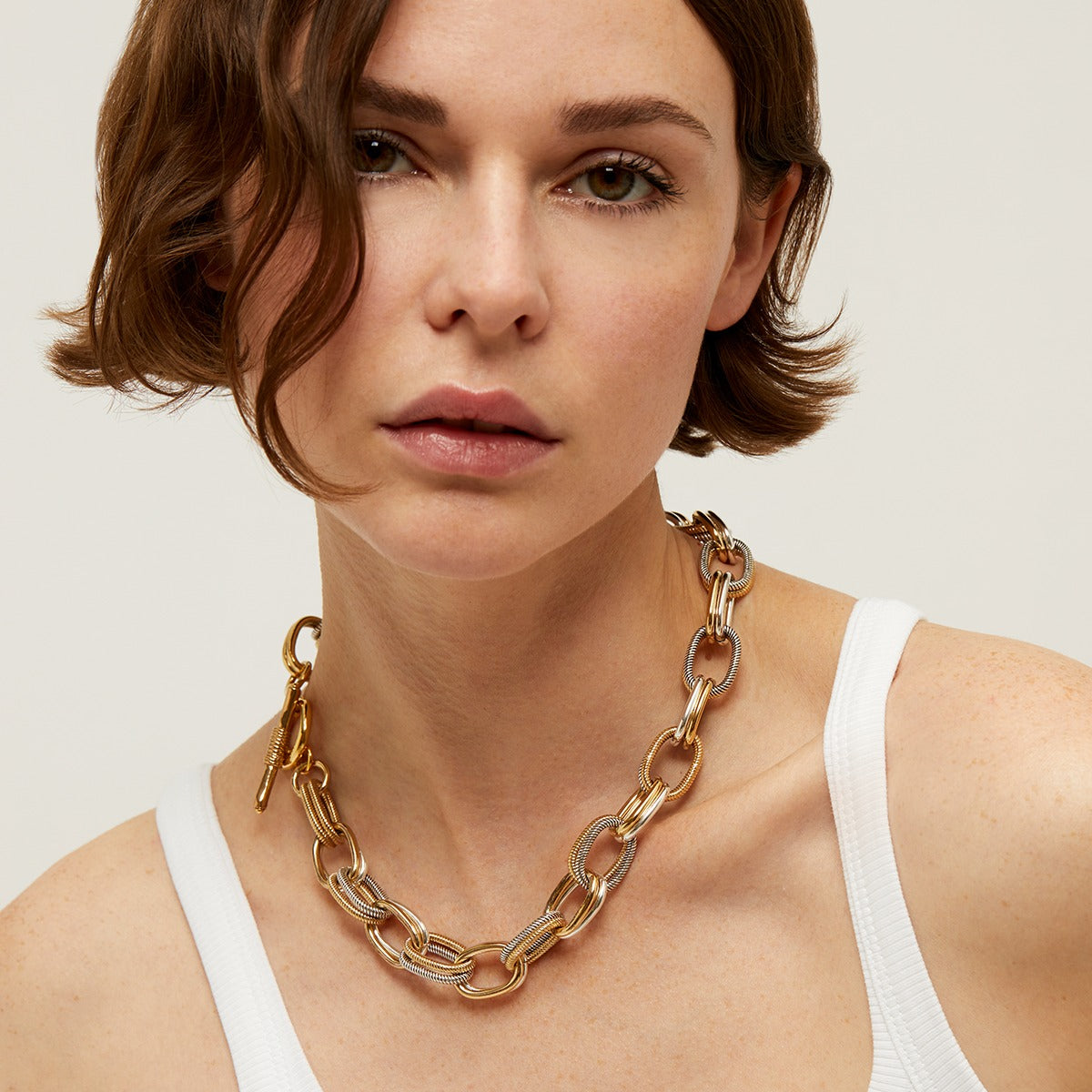 gas-bijoux-collier-bell-bicolore-anneaux-lisses-et-stri-s-fermoir-barrette-37-cm image 2