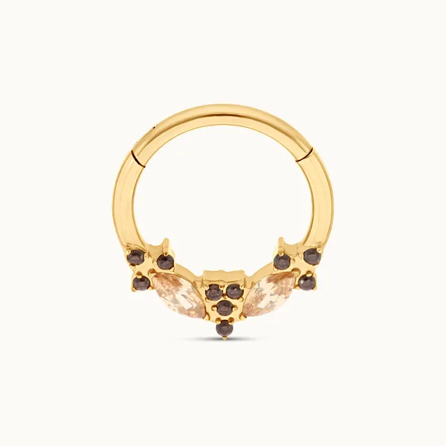 obsidian-piercing-affogato-anneau-clicker-titane-pvd-gold-zircons-marquise-caf-e image 1
