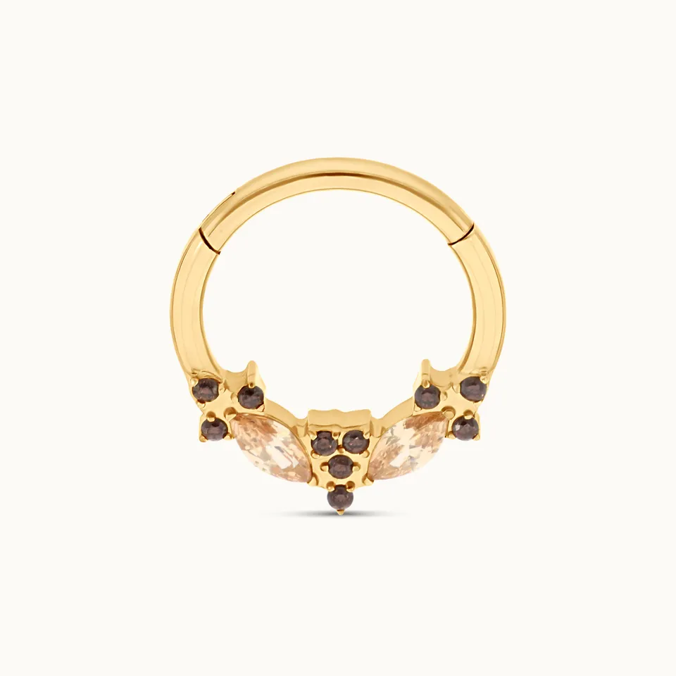 obsidian-piercing-affogato-anneau-clicker-titane-pvd-gold-zircons-marquise-caf-e image 1
