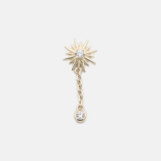 obsidian-piercing-arev-labret-or-14k-motif-solaire-avec-cha-nette-titane-grade-i image 1