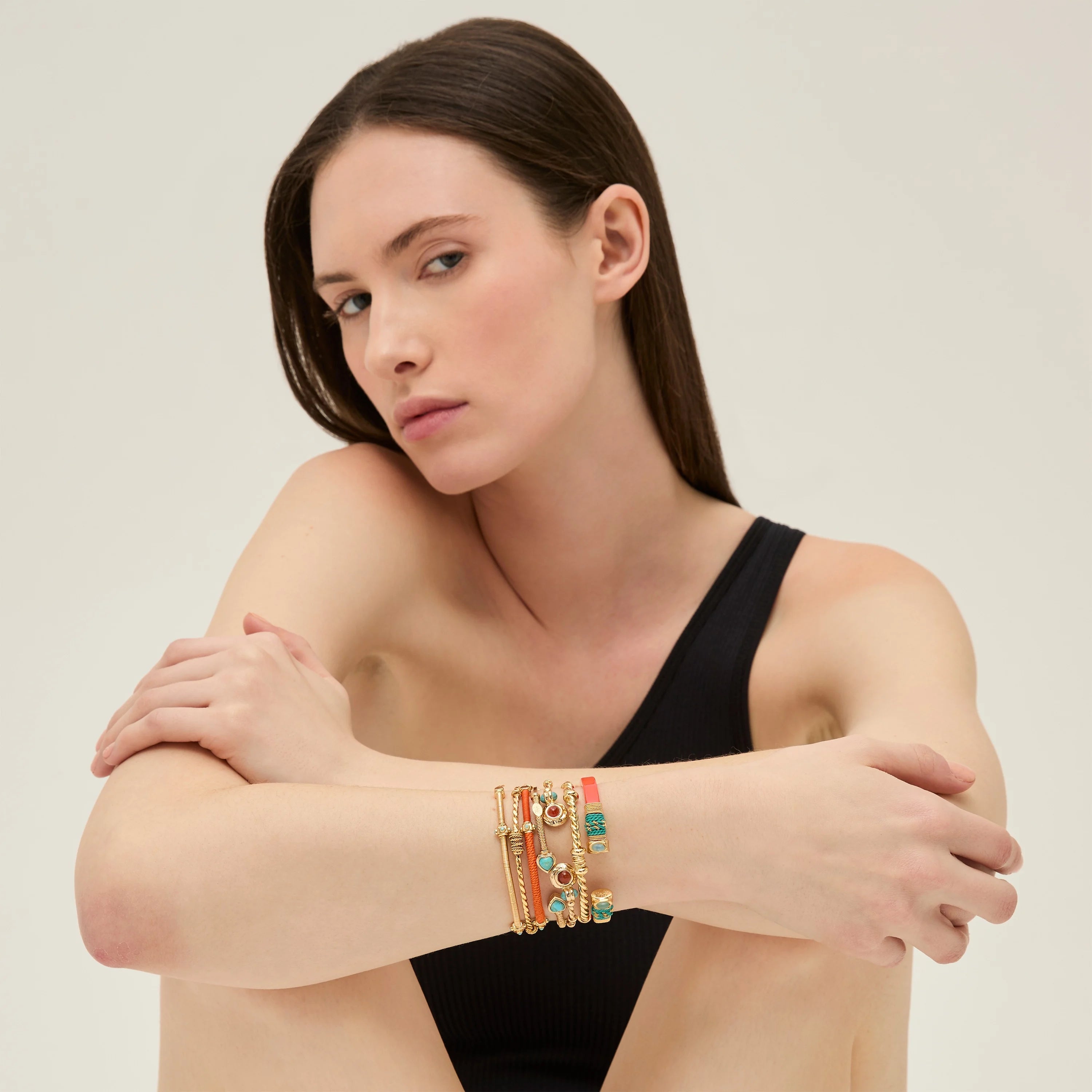 gas-bijoux-bracelet-duality-amore-jonc-dor-turquoise-double-c-ur image 2