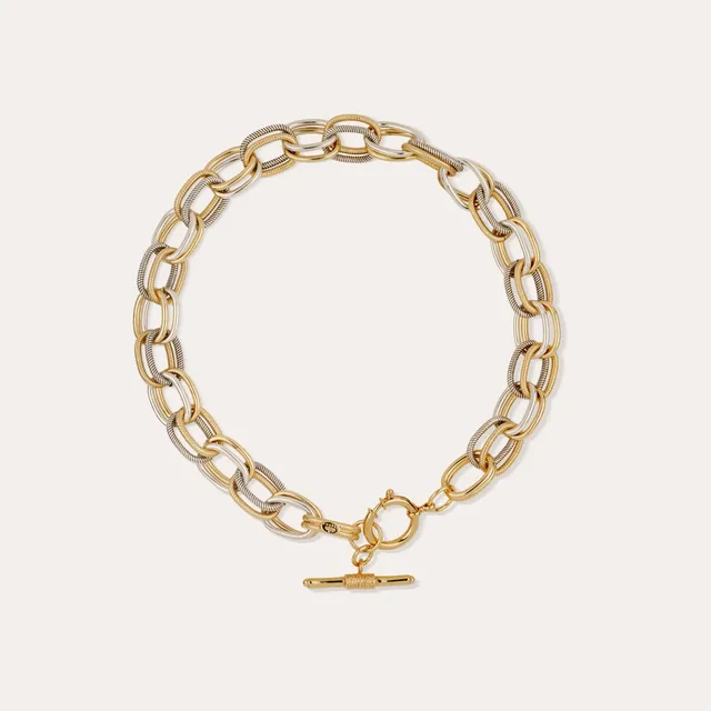 gas-bijoux-collier-bell-bicolore-anneaux-lisses-et-stri-s-fermoir-barrette-37-cm image 1