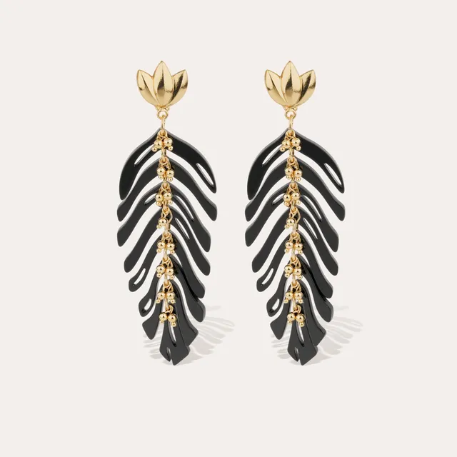 gas-bijoux-cavallo-boucles-d-oreilles-ace9tate-noir-dore9es-e0-l-or-fin image 1