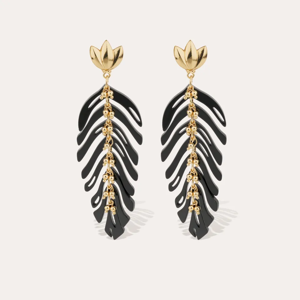 gas-bijoux-cavallo-boucles-d-oreilles-ace9tate-noir-dore9es-e0-l-or-fin image 1