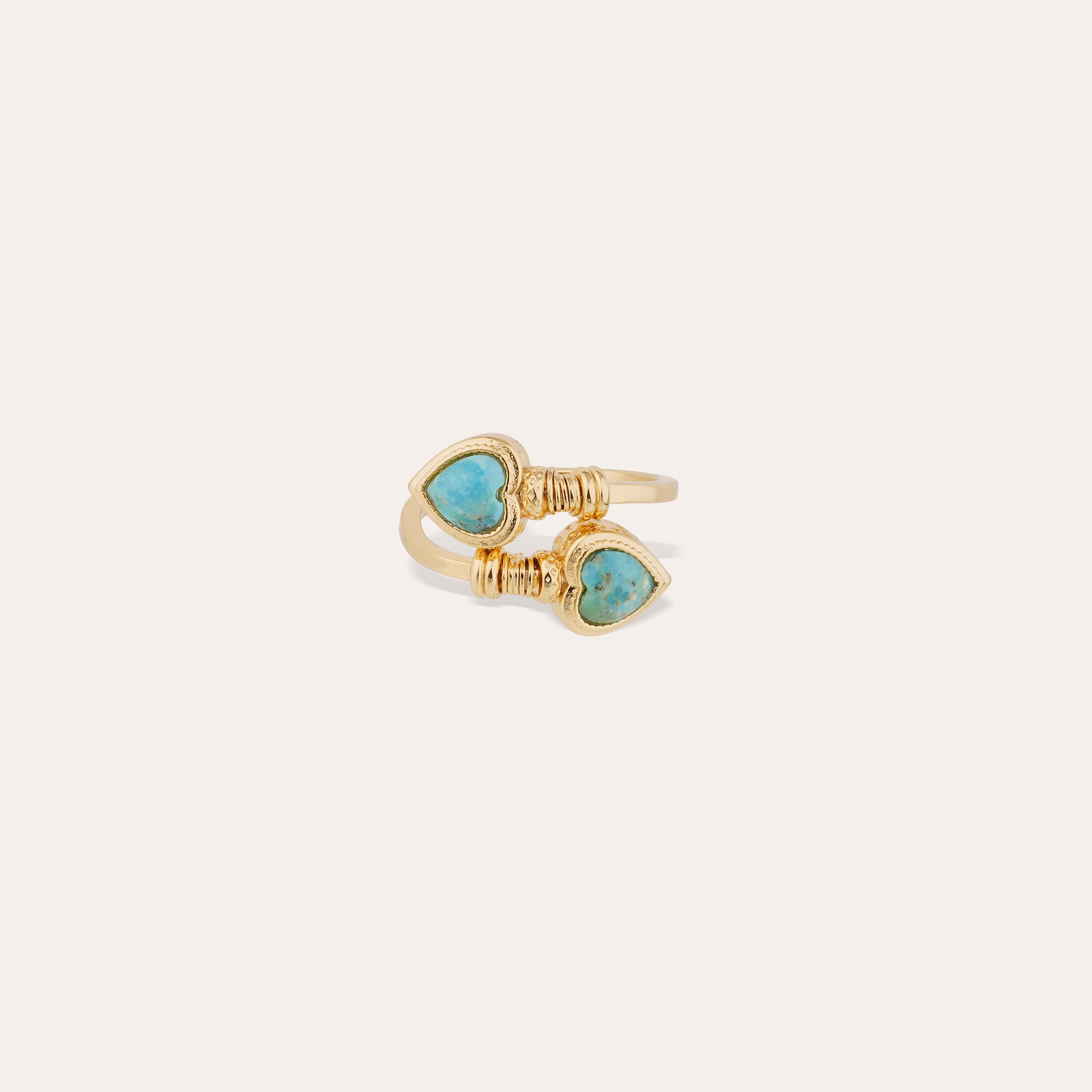 gas-bijoux-duality-amore-turquoise-bague-ouverte-deux-c-urs-dor-s image 1
