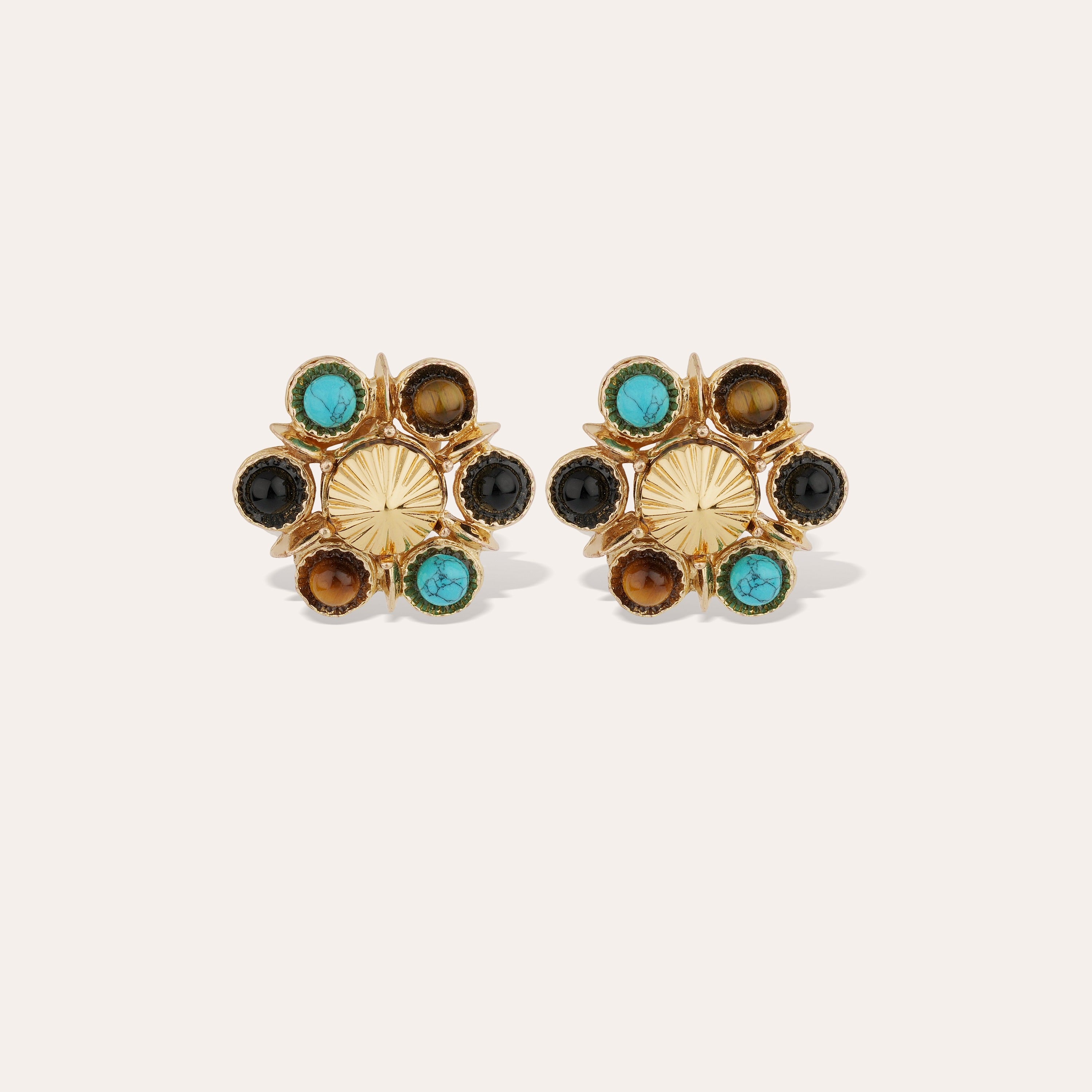 gas-bijoux-boucles-d-oreilles-puces-augusta-fleur-turquoise-et-il-de-tigre-dor-e image 1