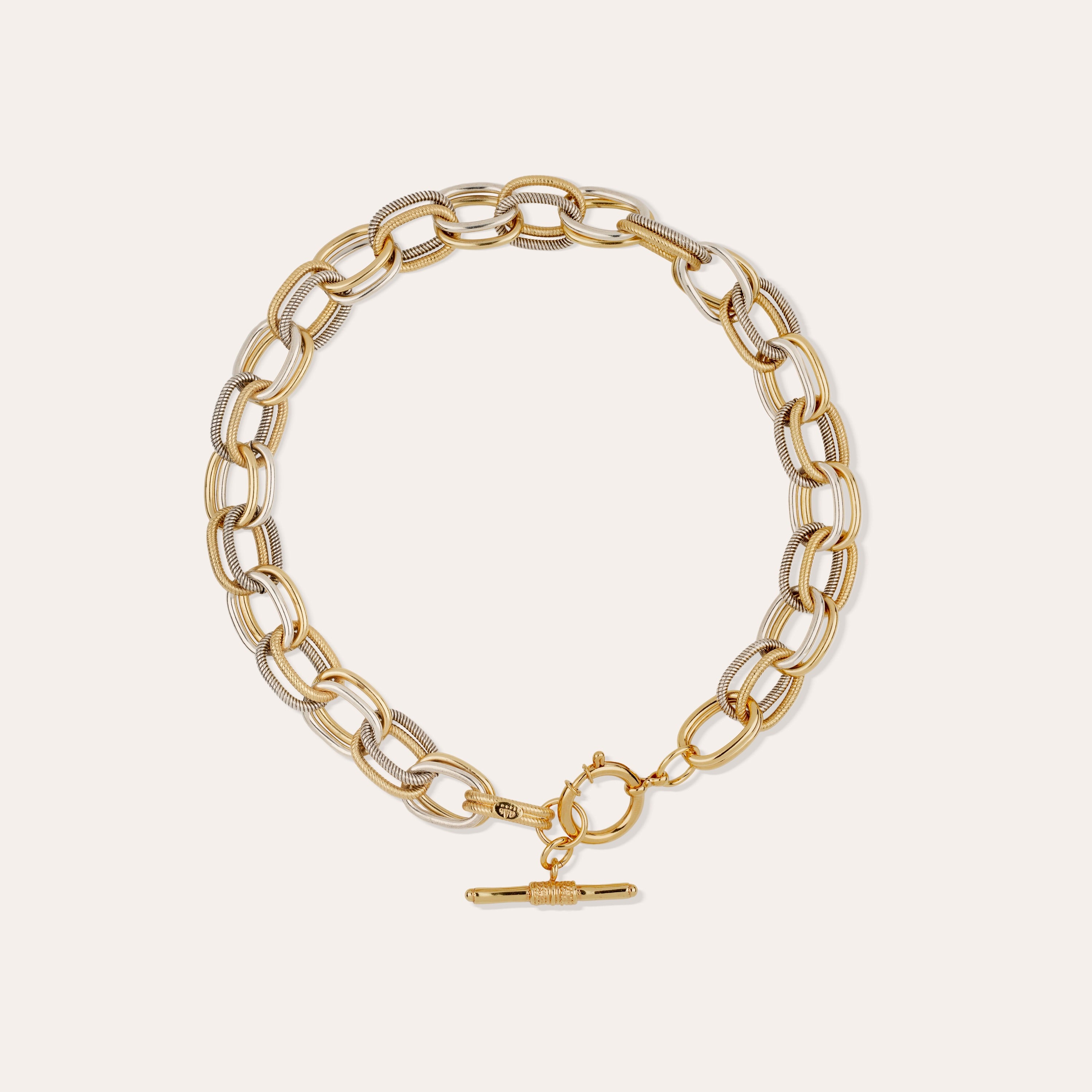 gas-bijoux-collier-bell-bicolore-anneaux-lisses-et-stri-s-fermoir-barrette-37-cm image 1