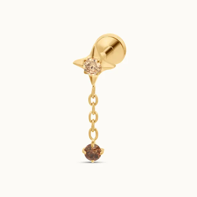 obsidian-piercing-americano-bijou-d-oreille-cha-ne-toile-en-titane-zircons-caf-e image 1