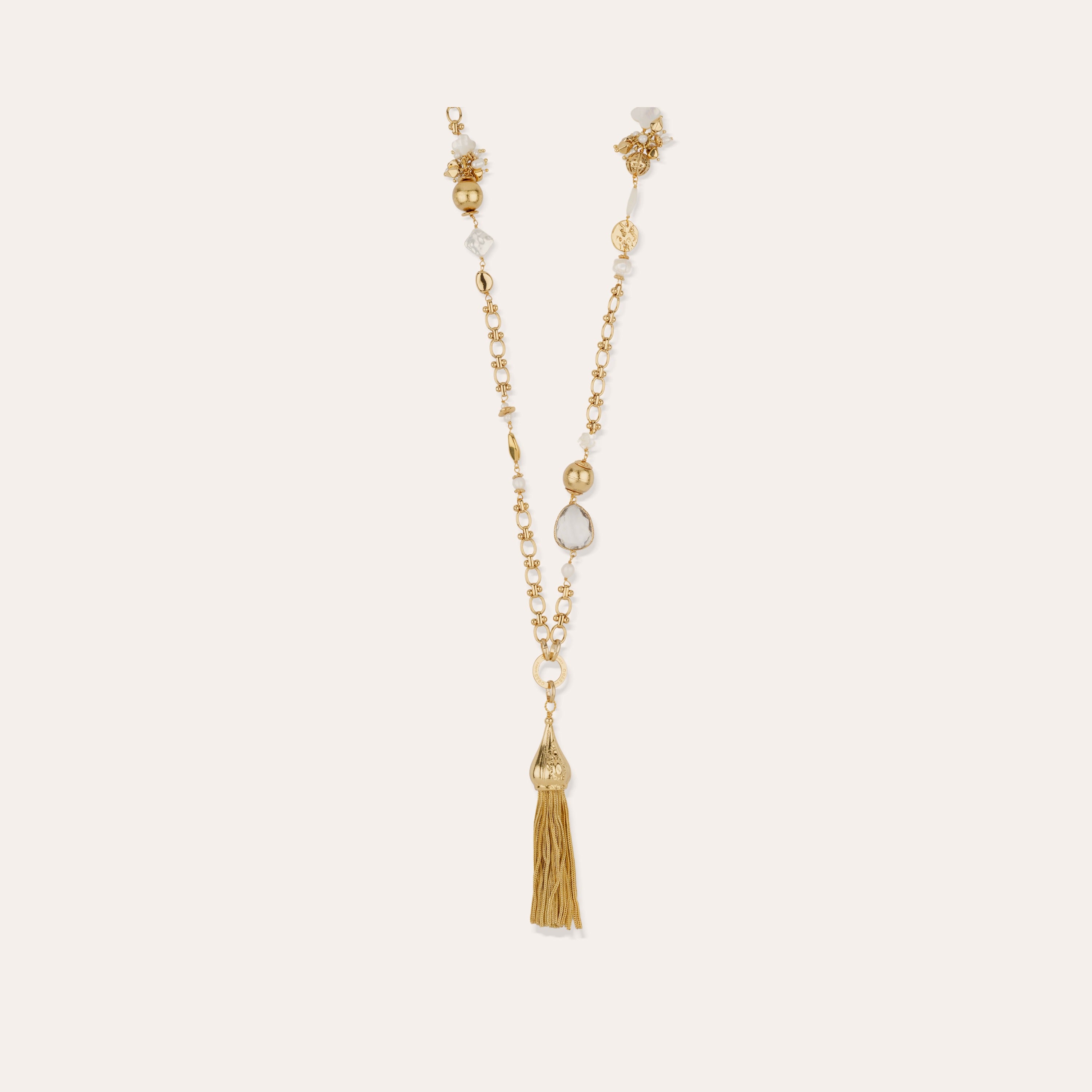 gas-bijoux-sautoir-pompom-nacre-blanche-dor-l-or-fin-pierres-fines-et-pampilles image 1