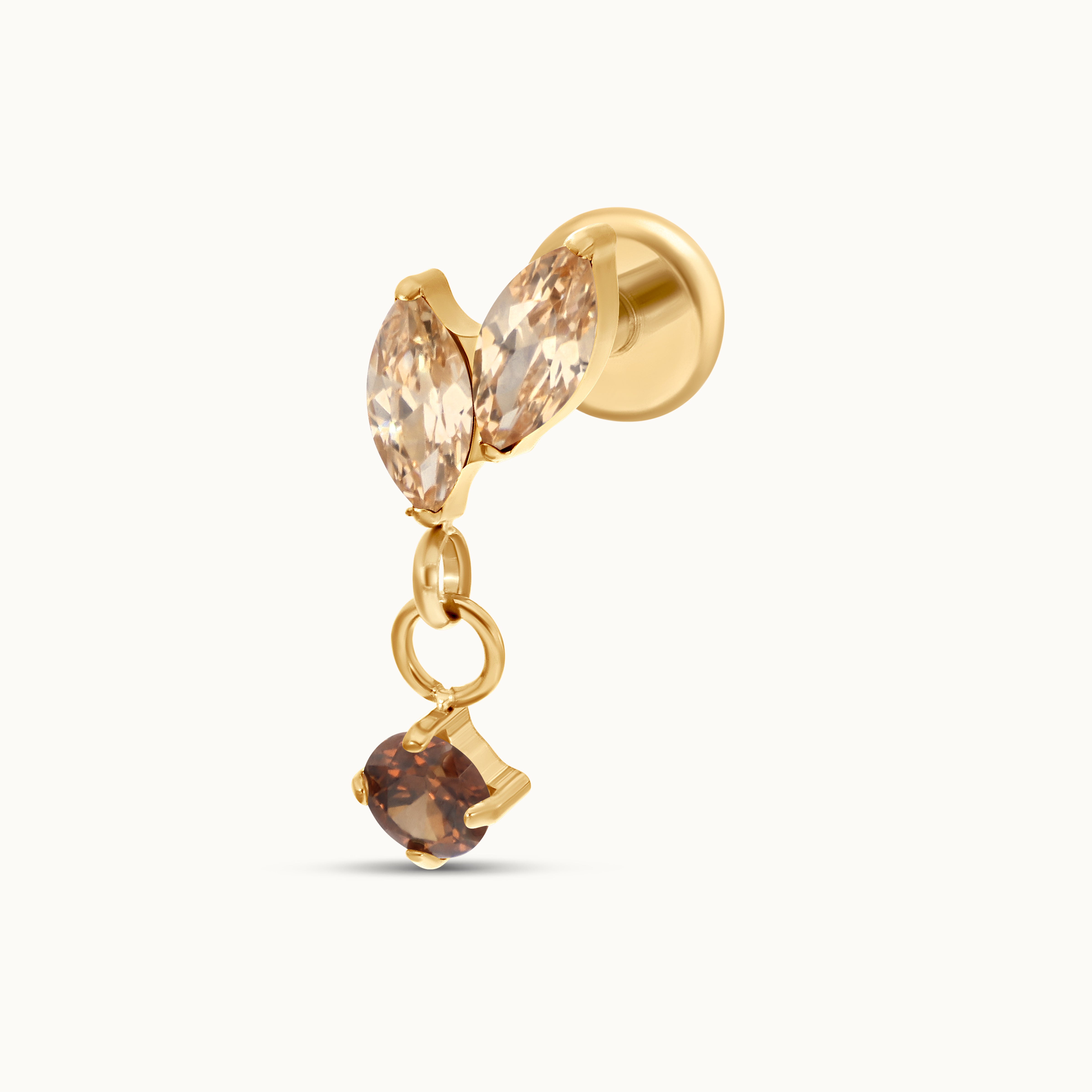 obsidian-piercing-borgia-stud-feuilles-zircons-pendant-bicolore-caf-champagne image 2