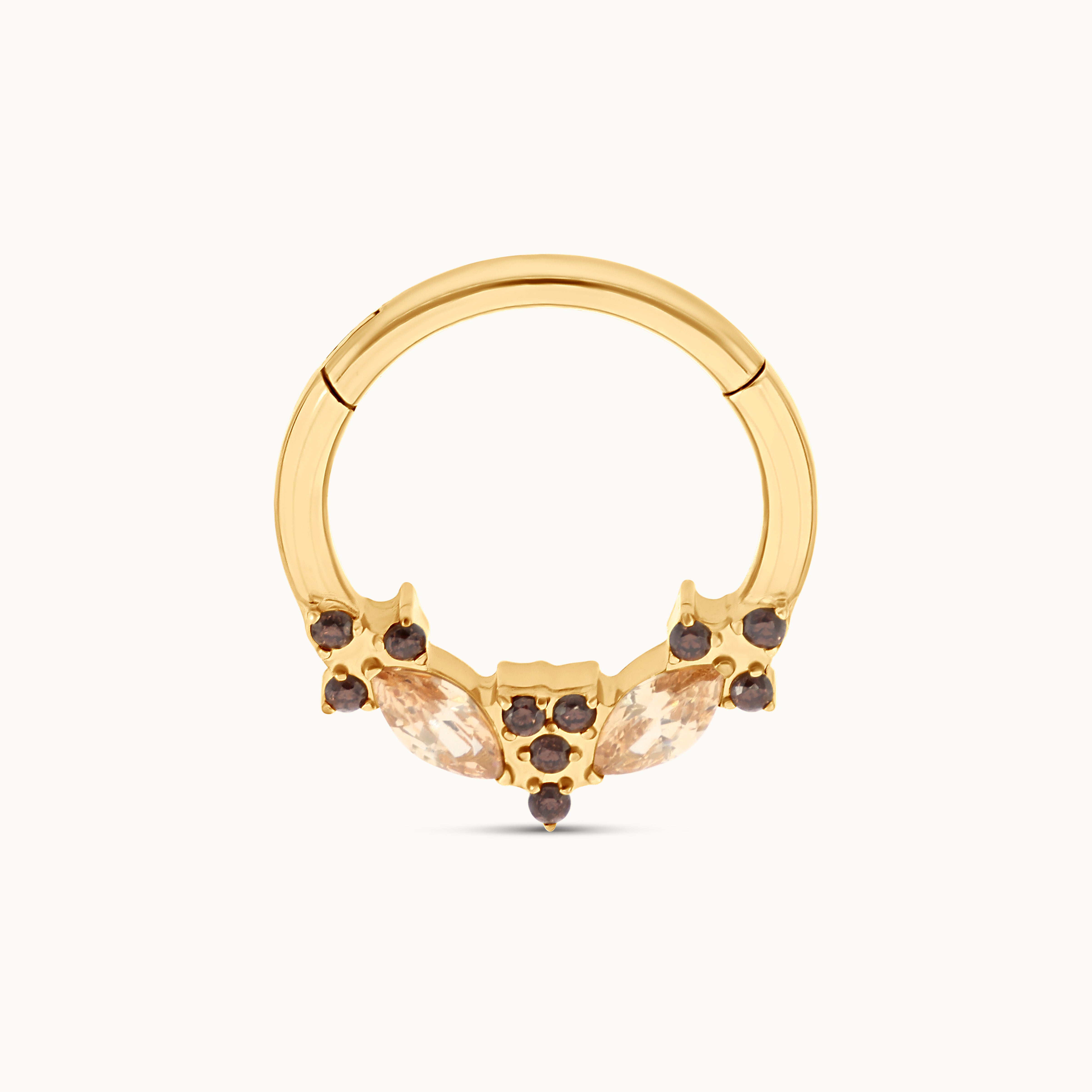 obsidian-piercing-affogato-anneau-clicker-titane-pvd-gold-zircons-marquise-caf-e image 1