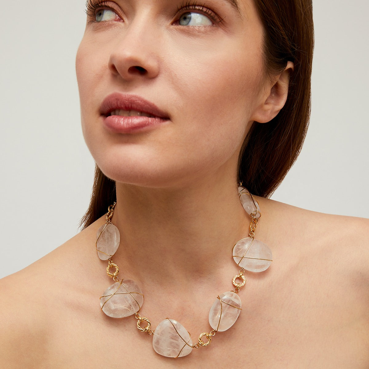 gas-bijoux-collier-rainbow-multi-grand-mod-le-cristal-de-roche-cha-ne-dor-e-l-or image 2