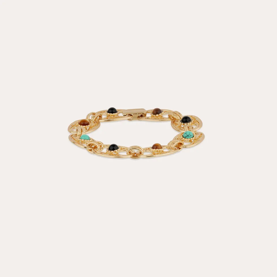 gas-bijoux-carthage-bracelet-cha-ne-filigrane-dor-turquoise-oeil-de-tigre-onyx-n image 1