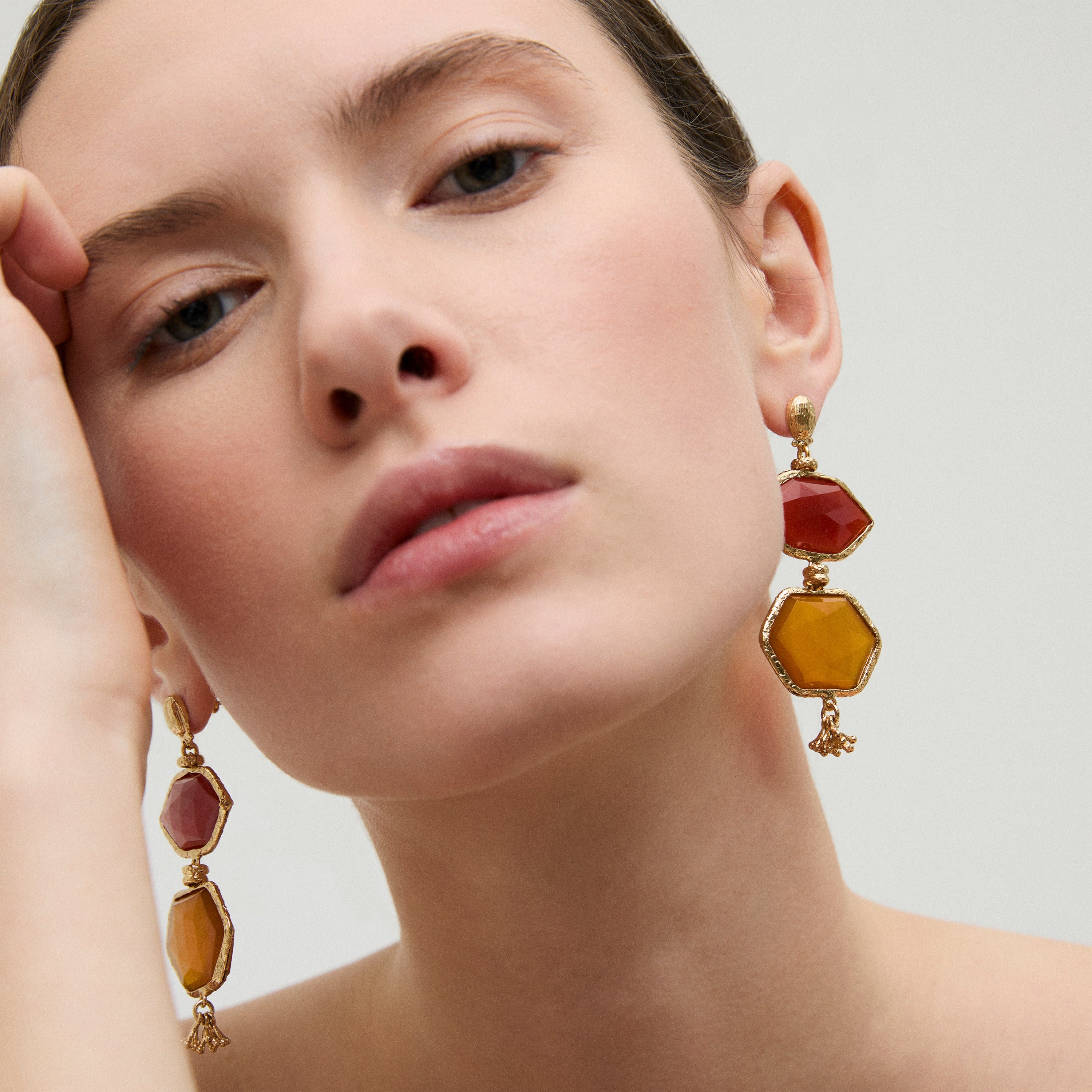 gas-bijoux-boucles-d-oreilles-silenza-calcite-rouge-jaune-dor-es-l-or-fin image 2