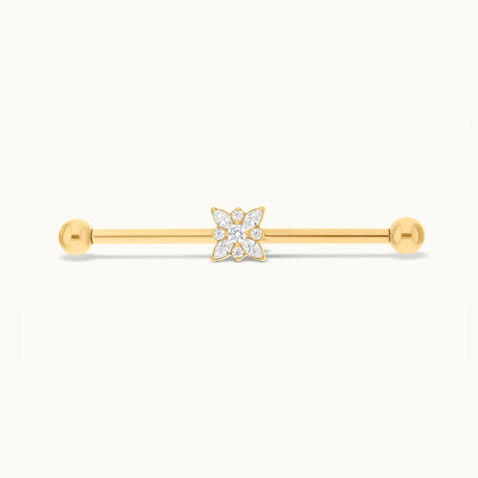 obsidian-piercing-industriel-myosotis-barre-industrielle-titane-fleurs-zircons-m image 1