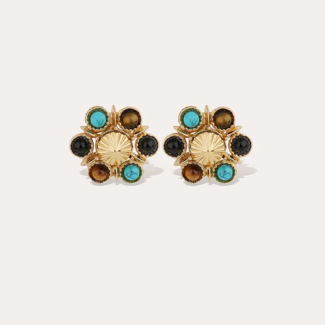 gas-bijoux-boucles-d-oreilles-puces-augusta-fleur-turquoise-et-il-de-tigre-dor-e image 1