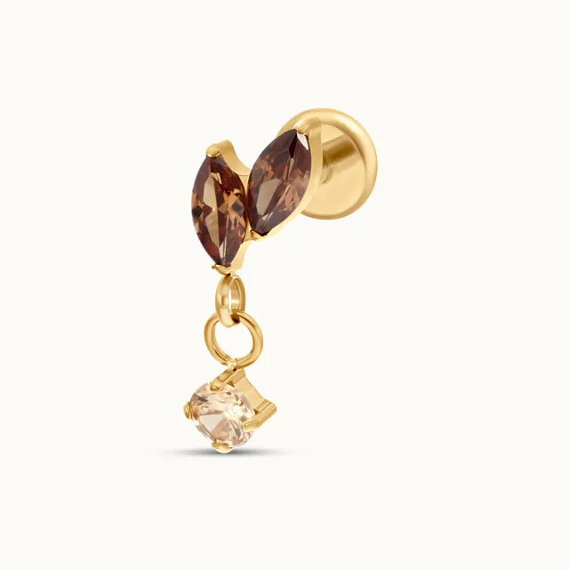 obsidian-piercing-borgia-stud-feuilles-zircons-pendant-bicolore-caf-champagne image 1