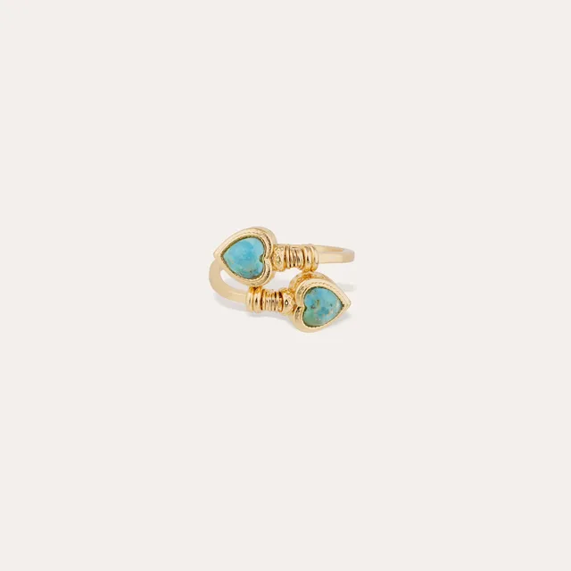 gas-bijoux-duality-amore-turquoise-bague-ouverte-deux-c-urs-dor-s image 1