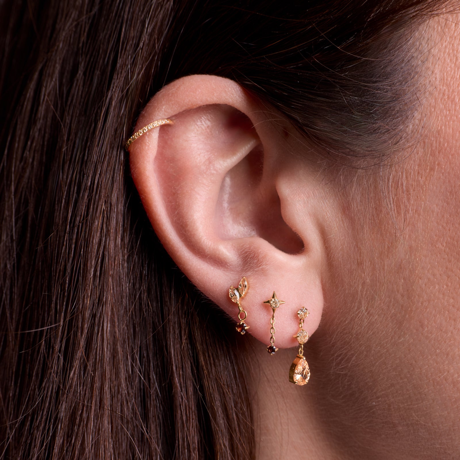 obsidian-piercing-americano-bijou-d-oreille-cha-ne-toile-en-titane-zircons-caf-e image 6
