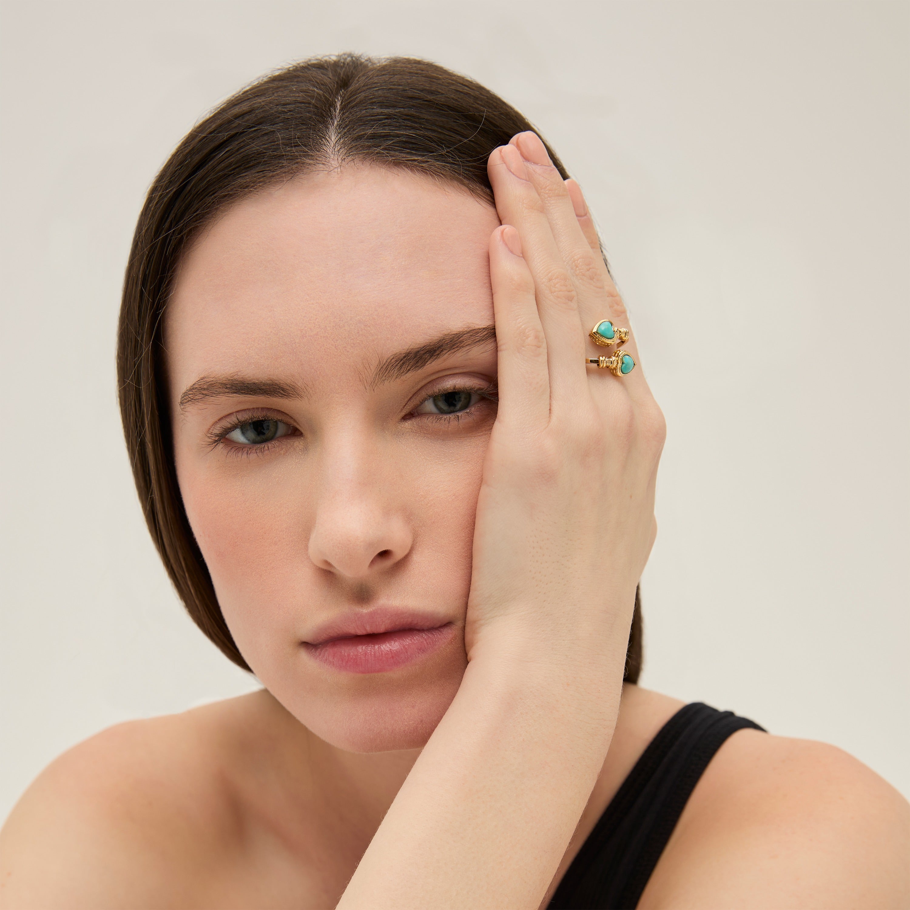 gas-bijoux-duality-amore-turquoise-bague-ouverte-deux-c-urs-dor-s image 2