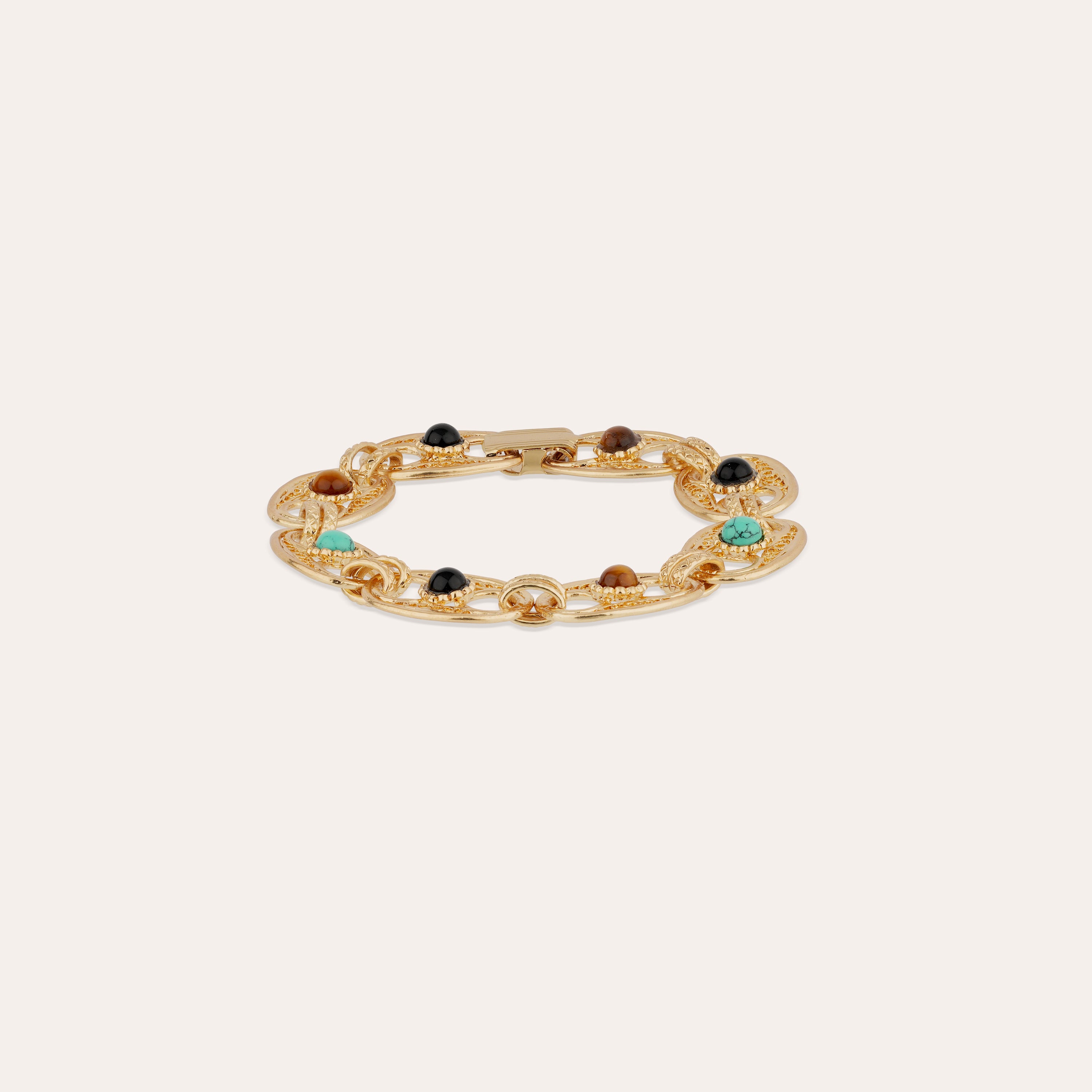 gas-bijoux-carthage-bracelet-cha-ne-filigrane-dor-turquoise-oeil-de-tigre-onyx-n image 1