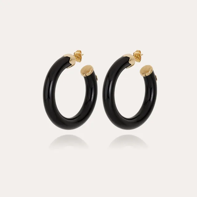 gas-bijoux-boucles-d-oreilles-cr-oles-caftan-petit-mod-le-ac-tate-noir-extr-mit- image 1