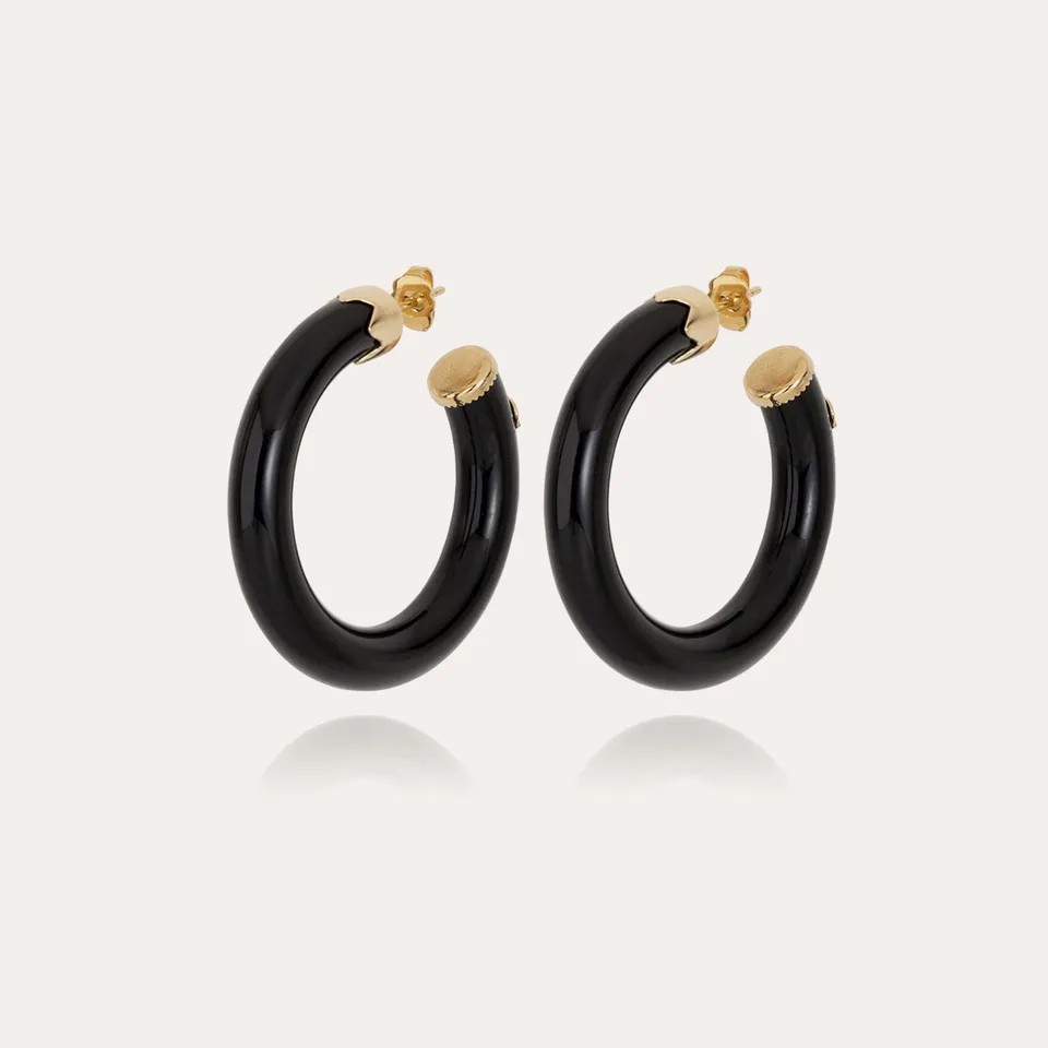 gas-bijoux-boucles-d-oreilles-cr-oles-caftan-petit-mod-le-ac-tate-noir-extr-mit- image 1