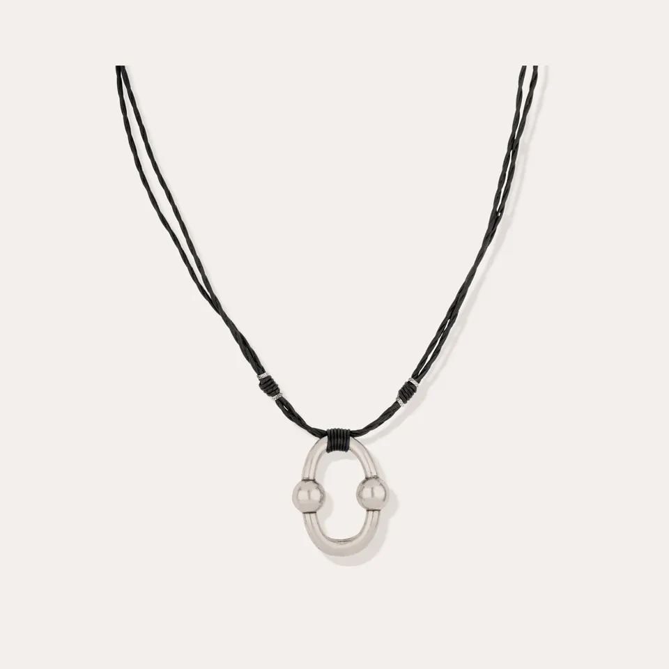 gas-bijoux-collier-rive-cuir-argent-pendentif-maillon-et-cordon-cuir image 1