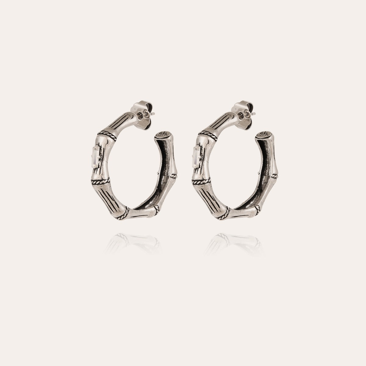 gas-bijoux-boucles-d-oreilles-cr-oles-bambou-strass-petit-mod-le-argent-es image 1