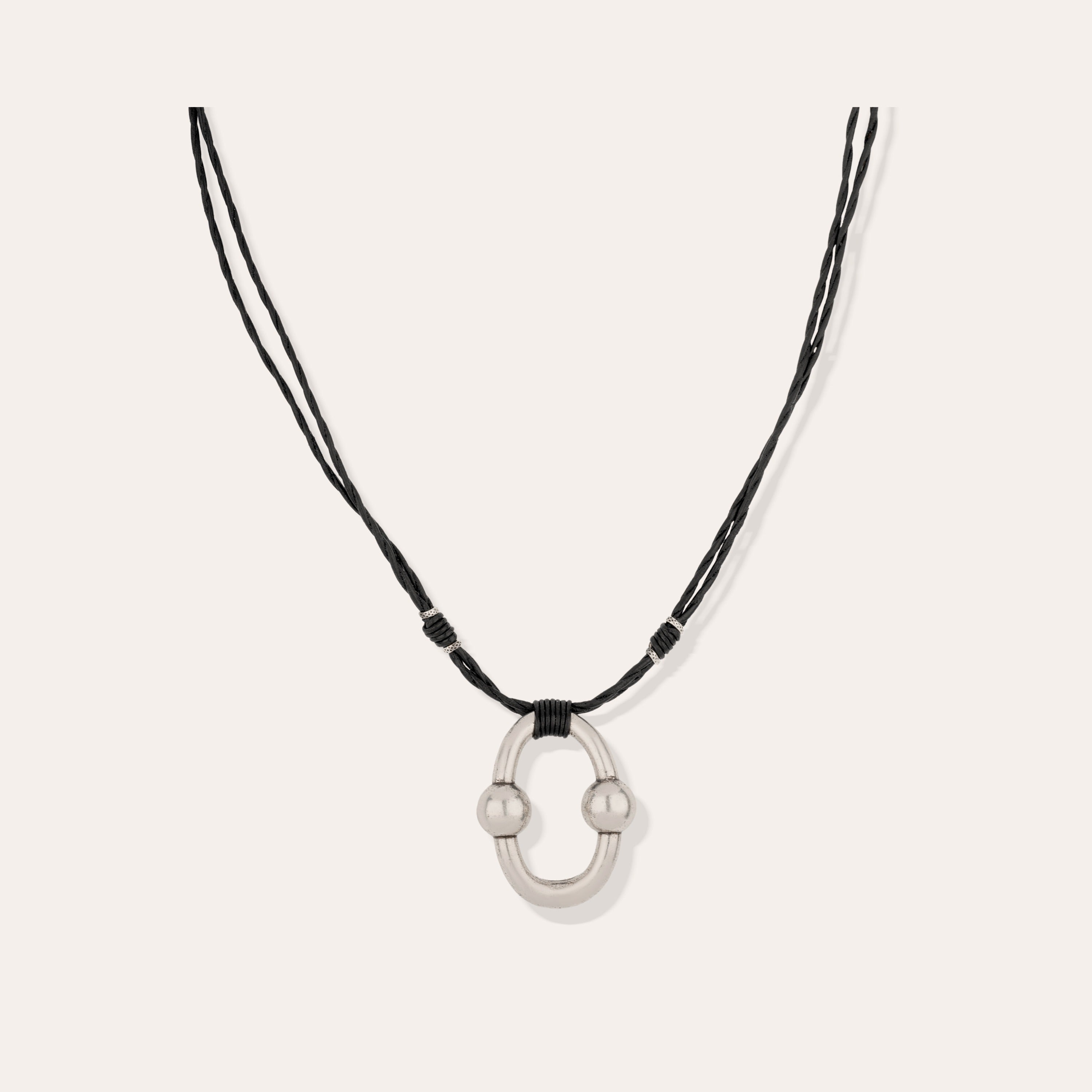 gas-bijoux-collier-rive-cuir-argent-pendentif-maillon-et-cordon-cuir image 1
