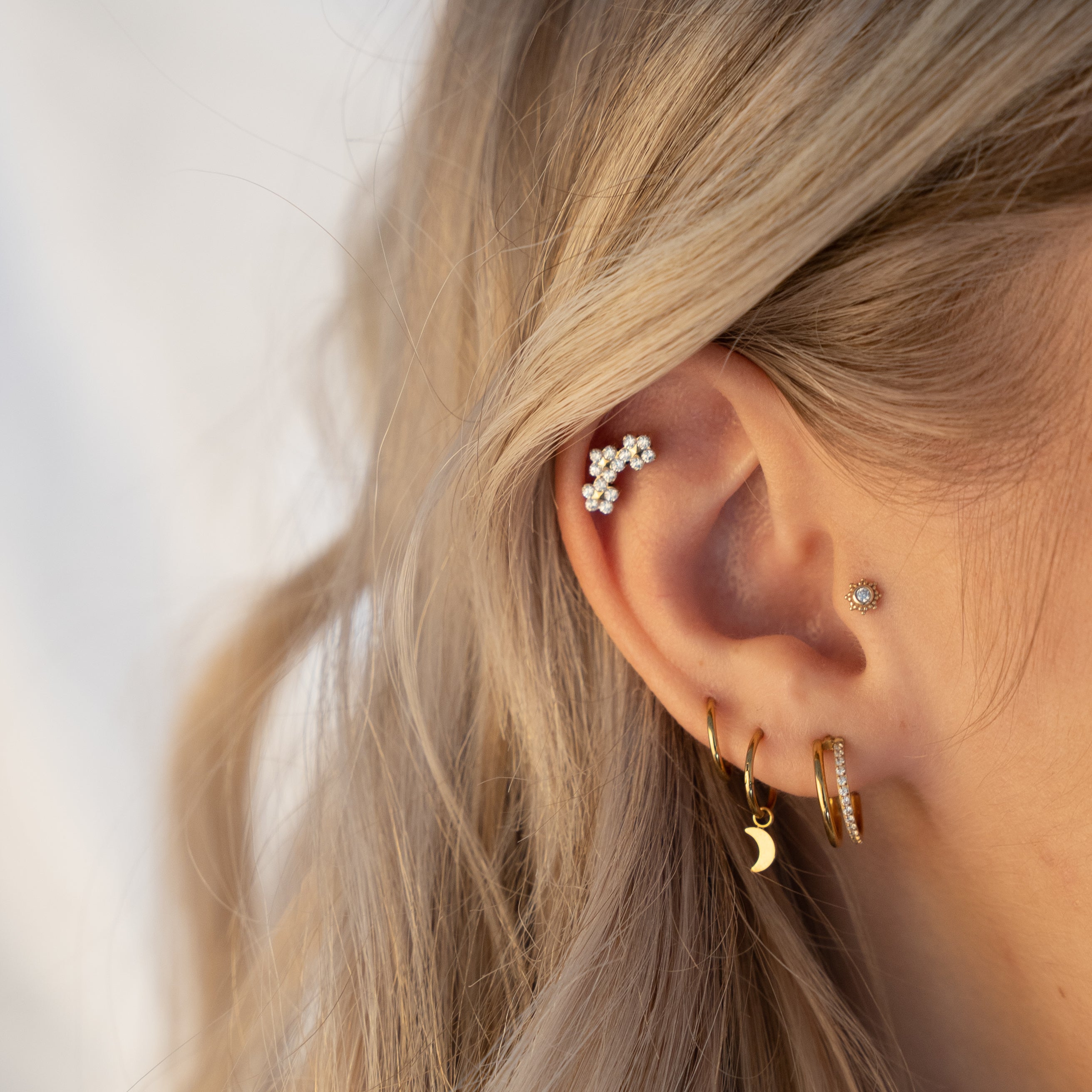 obsidian-piercing-adara-piercing-h-lix-conch-titane-pvd-gold-cinq-fleurs-zircons image 3