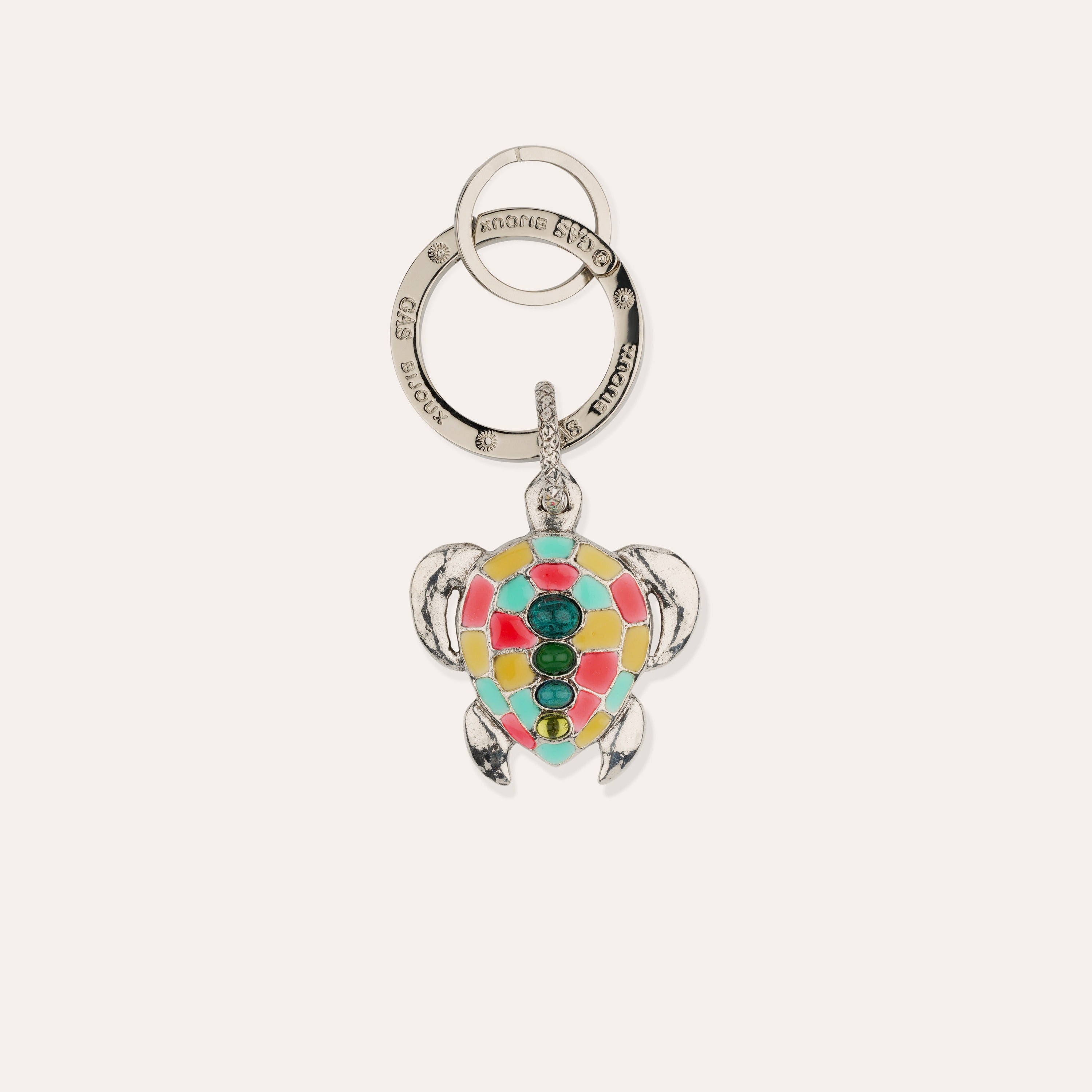 gas-bijoux-porte-cl-s-tortue-mail-argent-cailles-maill-es-et-cabochons-color-s image 1