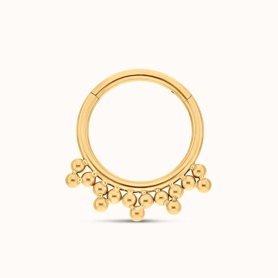 obsidian-piercing-gienah-anneau-clicker-titane-pvd-gold-cascade-de-billes-pyrami image 1