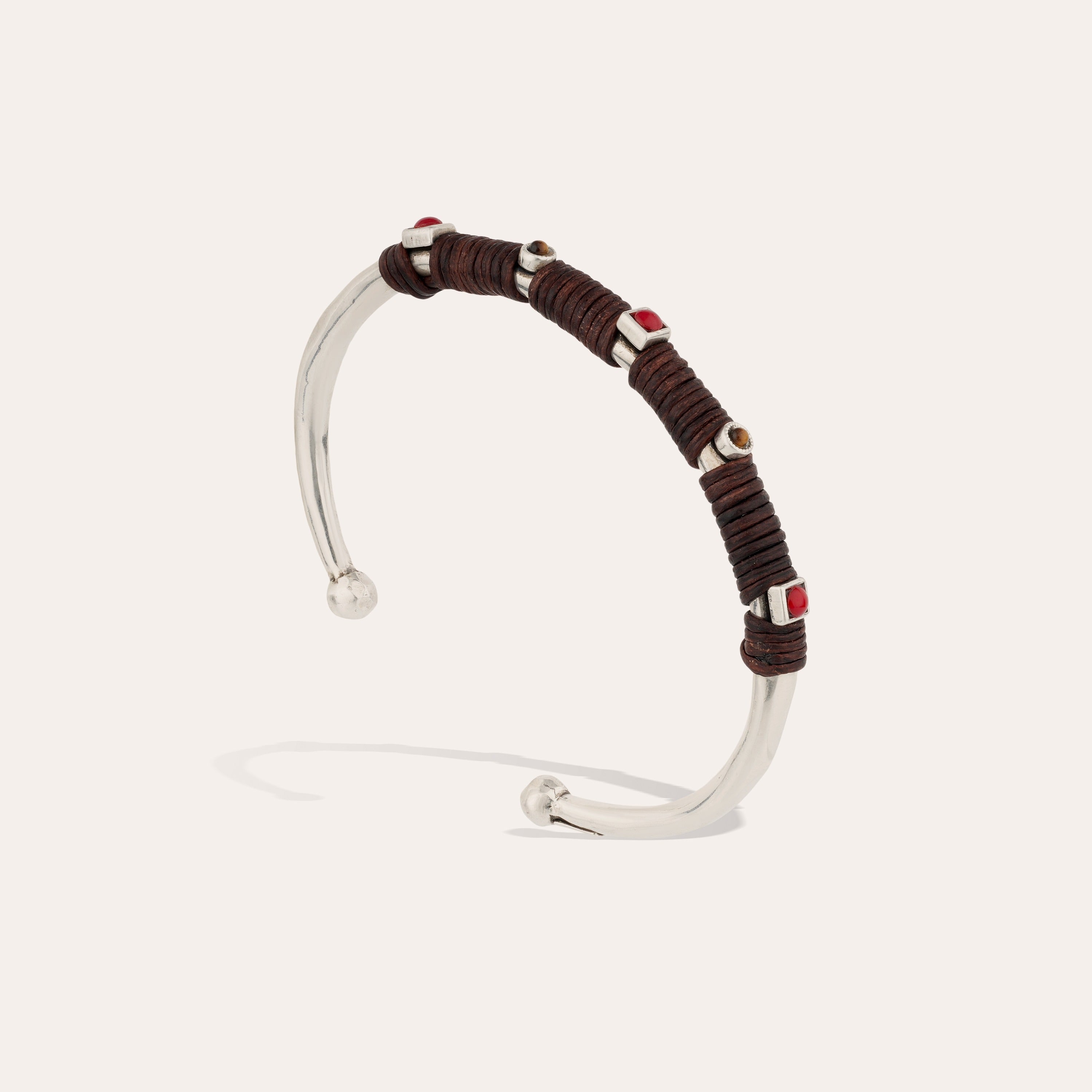 gas-bijoux-bracelet-lino-cuir-argent-oeil-de-tigre-jonc-enroul-de-cuir-fait-main image 2